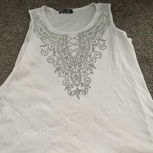 White Embellished Sleeveless Top